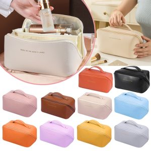 Reise-Kosmetiktasche mit großer Kapazität, tragbare Leder-Make-up-Tasche für Frauen